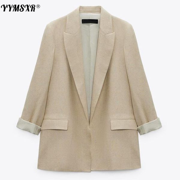 

women's suits & blazers clothing 2021 spring autumn women fashion vintage linen blazer coat casual solid suit outwear elegant office la, White;black