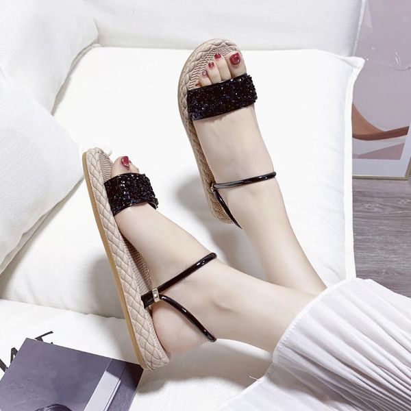 

sandals bling women summer shoes fashion riband flat open toe casual slip-on european ladies, Black