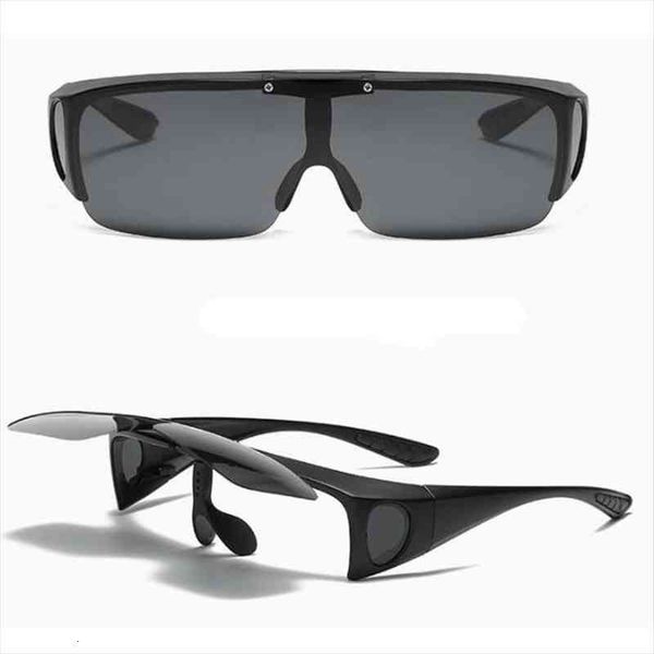 

mens flip polarized sunglasses male vintage retro driving glasses mirror lens can wear myopia glasses inside safe driver goggle, White;black