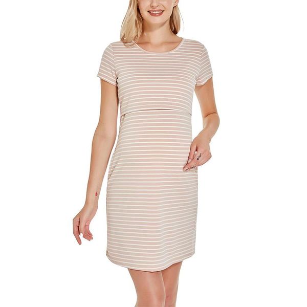 

maternity dresses womens casual pregnancy breastfeeding dress short sleeve striped maternitys knee length for baby shower, White