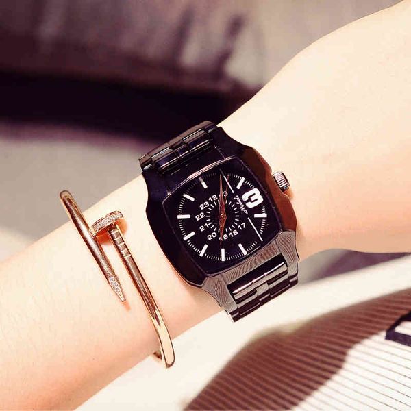 

brand luxury watches classic fashion watch designer watch personality korean steel band large dial square cool domineering bla student femal, Slivery;brown