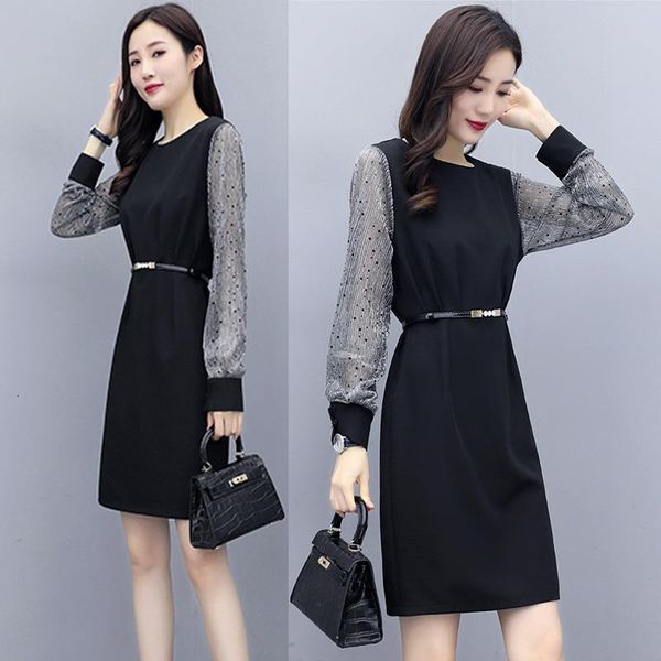 

casual drs spring and autumn long sleeve dr's light mature fashion age reduction waist show thin profsional temperament buttock skirt, Black;gray