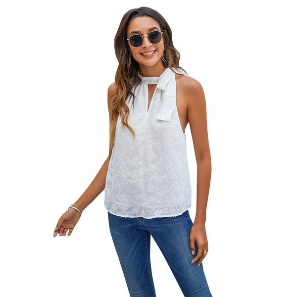 

women's blouses & shirts european and american casual chiffon solid color sleeveless t-shirt women, White