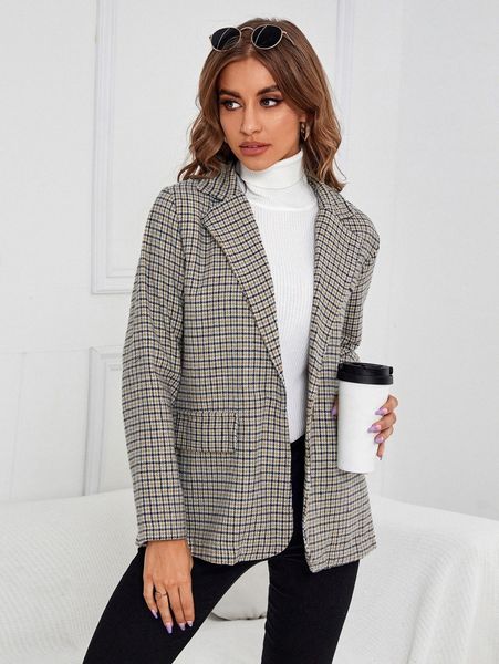 

plaid flap detail single button blazer z9wm#, White;black