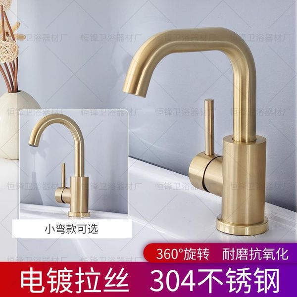 

brushed gold waterbesparende geborsteld goud badkamer kraan enkel gat warm en koud water ronde spray gat messing badkamer l