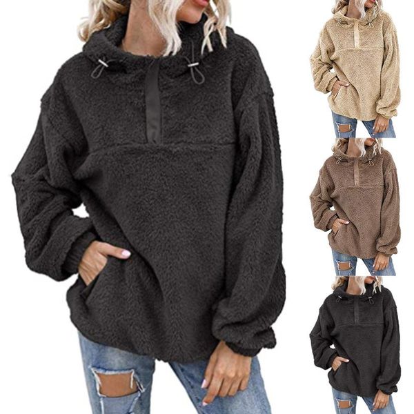 

women's knits & tees winter pullover long sleeve hooded zipper double-sided fleece spring and autumn all-match sweater, White