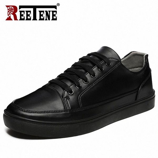 

reetene 2019 casual shoes men leather flats lace up shoes men casual fashion sneakers leather comfortable flat x3jm#, Black