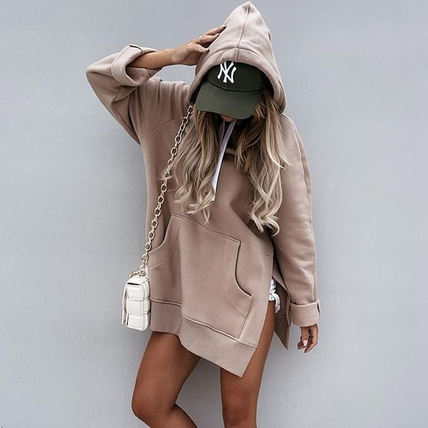 

casual dresses women hoodie dress 2021 winter long sleeve pocket warm sweatshirt for solid drawstring woman hooded vestidos, Black;gray