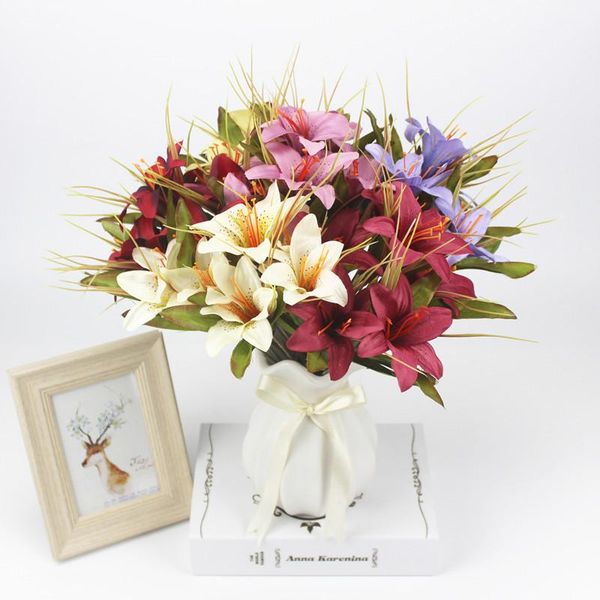 

decorative flowers & wreaths 6 heads silk flower artificial lily european multicolor fake bridal bouquet wedding home party decoration