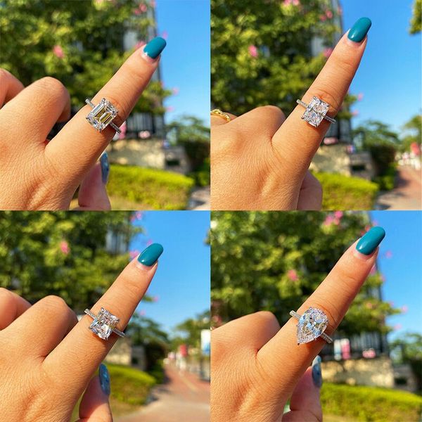 

emerald pear teardrop cut ring cz simulated diamond wedding engagement rings cocktail statement jewelry for women, Slivery;golden