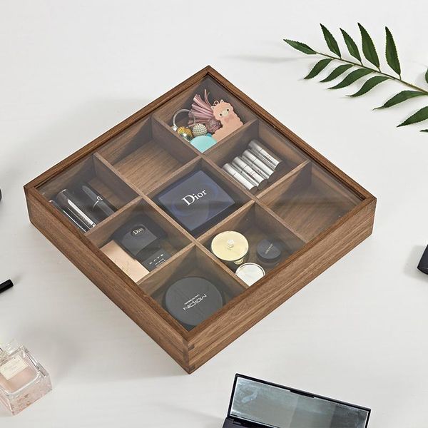 

storage boxes & bins organizer for cosmetics walnut deskdustproof transparent box cherry wood cosmetic women's dressing case