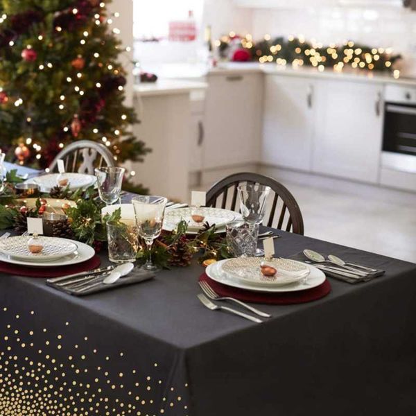 

disposable dinnerware 137*274cm rose gold tablecloth gold/silver dot table cover for happy birthday party supplies wedding decorations