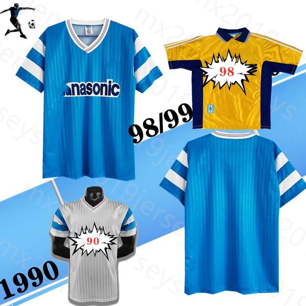 

1998 1990 91 olym marseil home away retro soccer jersey eric cantona jean-pierre papin abedi pele 98 99 90 91 le classic football shirt, Black;yellow