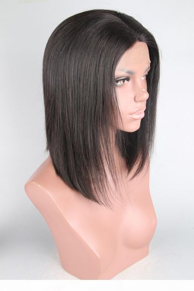 

lace front wigs human hair bob wigs with combs straight lace wig remy hair 150% density middle part natural color medium cap bella hair, Black;brown