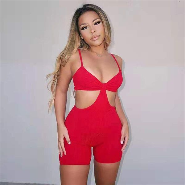 

women's shorts knit hollow slim rompers women workout skinny suspender leggings suit neck stretchy sporty outfit, White;black