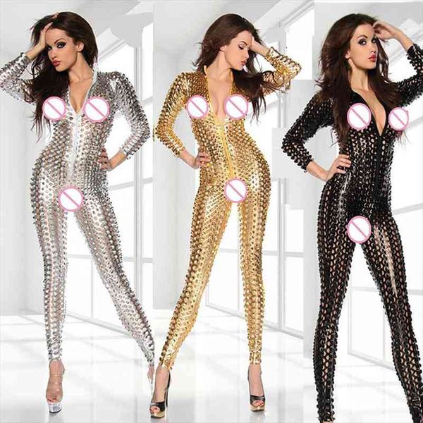 

club gold black sliver womens rompers bodysuit wholesale price vinyl hollow out catsuit wetlook, Black;white