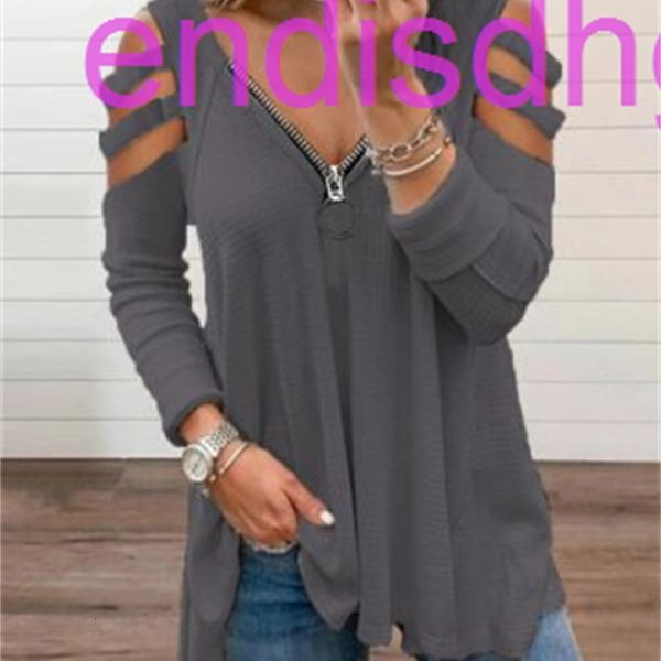 

factoryievtcut 2021 spring new low zipper solid color shoulder strap long sleeve t-shirt, Black;brown