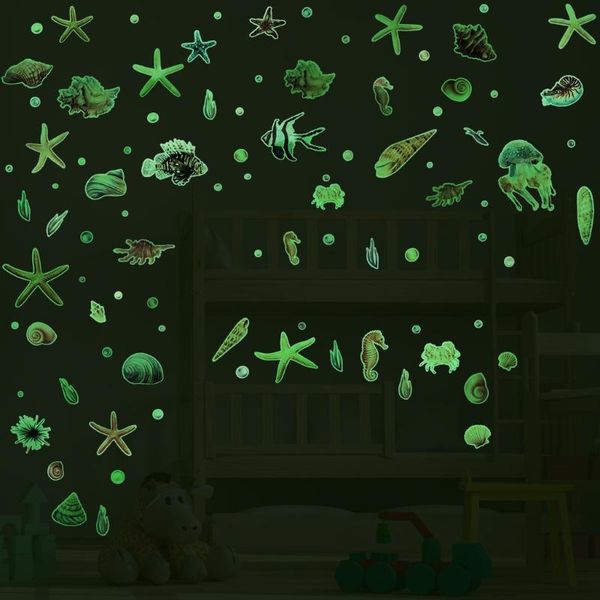 

wall stickers marine life decor starfish luminous conch green for bedroom