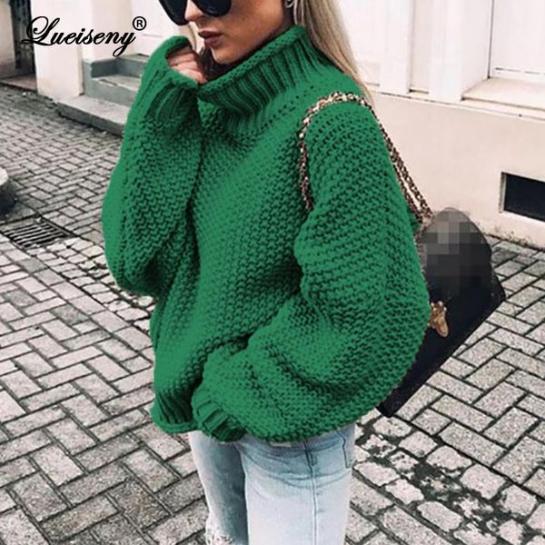 

women's sweaters lueiseny autumn sweater women winter casual solid knitted loose turtleneck long sleeve pullover lady oversied, White;black