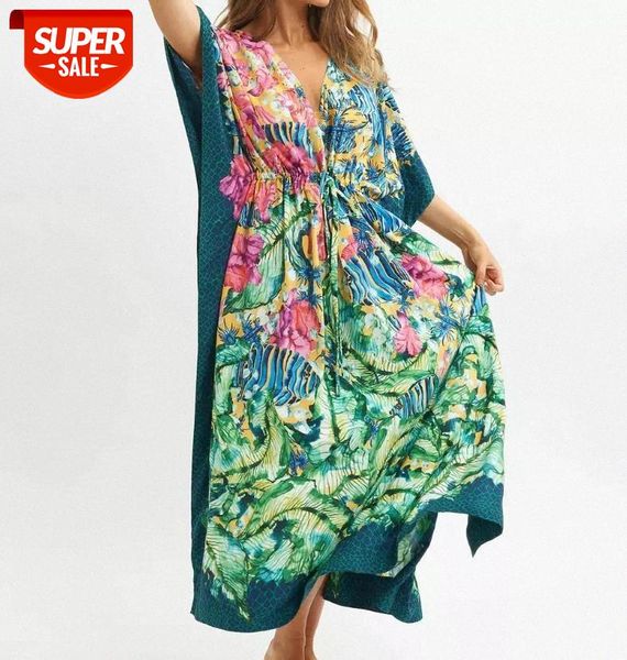 

2020 tunic floral print beach cover up string belt brazilian long cardigan short sleeves beachwear swimwear women #ve5a, White;black