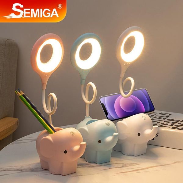 

book lights 5v usb led table reading lamp rechargeable small desk night light luminaire with pen holder portable study elephant cartoon gift
