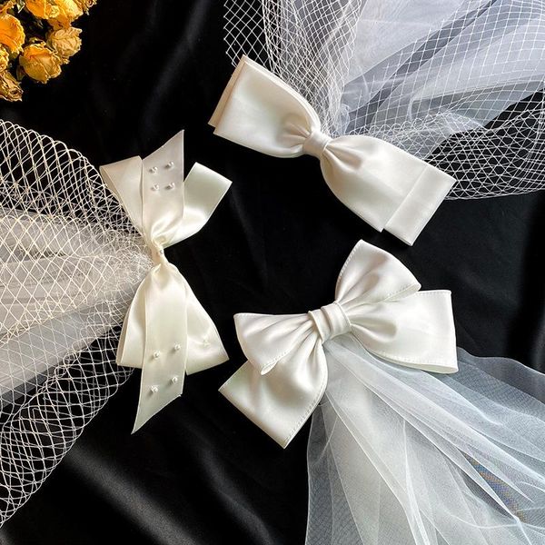 

bridal veils bow veil super fairy wedding trip shoot po white satin mesh barrettes hair accessories, Black