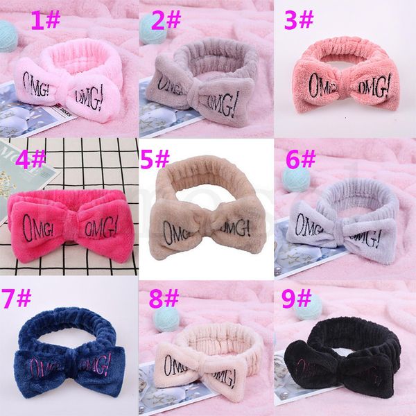

15 style omg letter coral fleece wash face bow hairbands for women girls headbands headwear bands turban hair accessories da117, Slivery;white