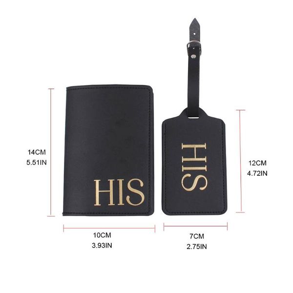 

card holders 066c 4pcs his hers travel passport cover with luggage tags holder case protector, Brown;gray