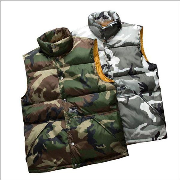 

men's vests winter stand collar camouflage cotton vest coat handsome warm, Black;white