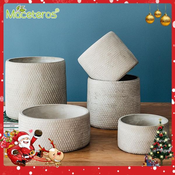 

nordic retro cylindrical cement flower pot creative green plant flower pot living room balcony gardening home decoration supplie