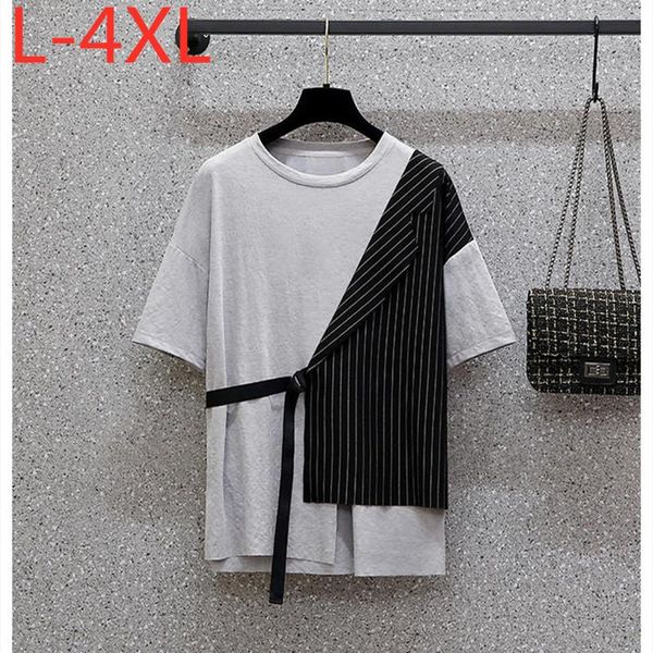 

plus size t-shirt 2021 design l-4xl striped patchwork for women asymmetrical summer short sleeves casual blouse, Black