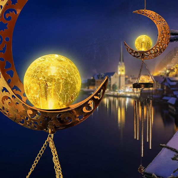 

decorative objects & figurines moon/sun crackle glass ball wind chimes led solar light moon decor for outside outdoor gardening gifts can c