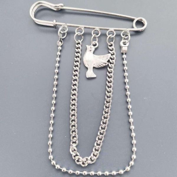 

pins, brooches japan and south korea punk tide cool chain pin brooch 2021 street fashion metal decoration hip hop clothing men accessories, Gray