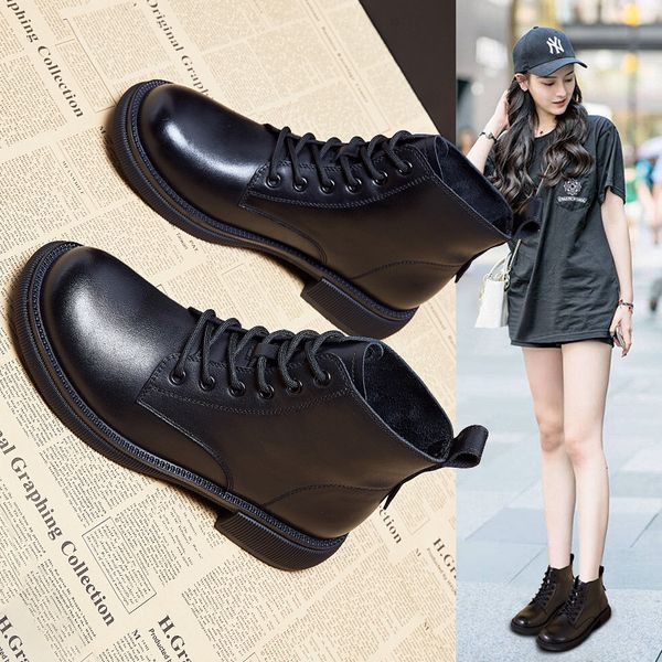 

short single autumn 2021 versatile net red thin black british martin boot's high sho