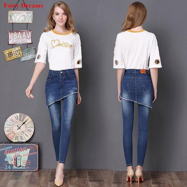

women's jeans women high waist blue denim trousers skirt bleached autumn spring long pencil pants 2021 plus size clothing fairy dreams