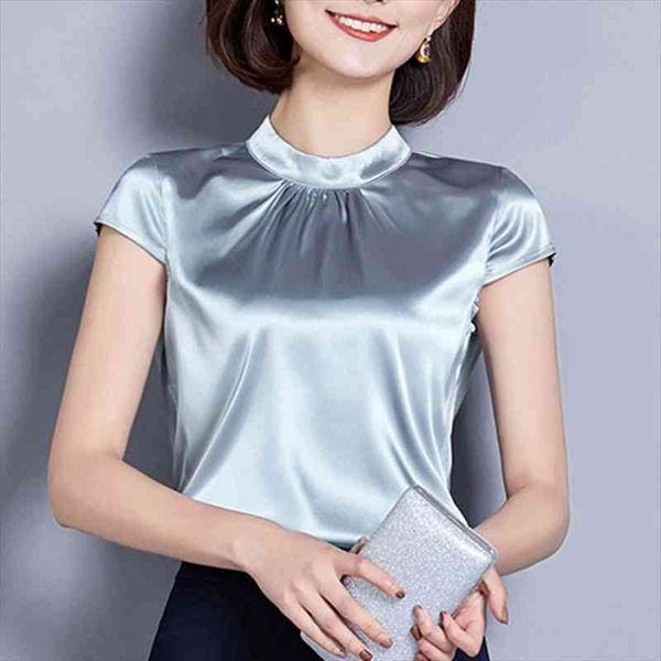

summer and casual women blouses ol silk loose basic satin work wear blusas feminina pink shirts, White