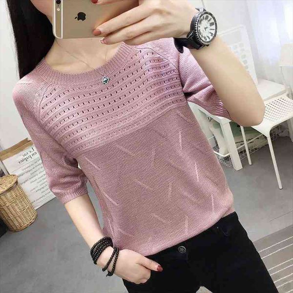 

woman sweaters pullover summer knitted t-shirt short-sleeved womens loose hollow femme chandails, White;black