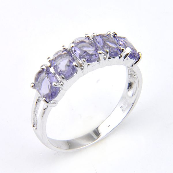 

luckyshine new arrival full new oval 5- stone natural amethyst 925 sterling silver plated for women charm gift idea rings, Golden;silver