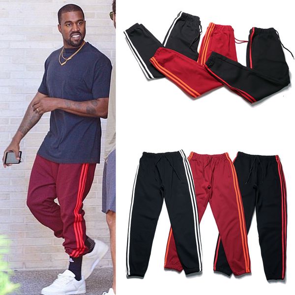 

men's pants kanye west sweatpant jogger das mulheres dos homens algodo slido sweatpants high street side clssico calas listradas de trs, Black