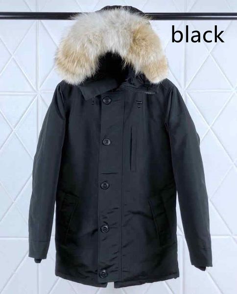 

winter down jacket mens puffer jackets big real wolf fur hooded thick warm parka doudoune homme outdoor coats coat upscale izce, Black