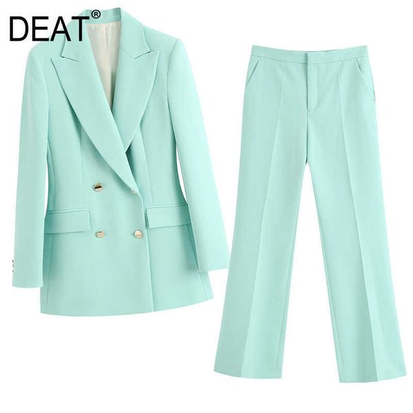 

[deat] double breasted chic autumn handsome casual suit coat + high waist wide leg pants mop women's 13t810 210527, White