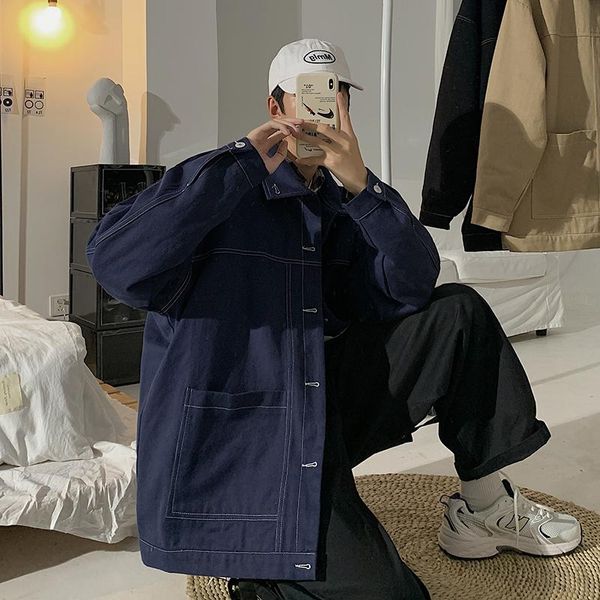 

men's jackets spring autumn men denim korean solid streetwear leisure jean jacket khaki/black/blue fashion jeans cargo coat, Black;brown