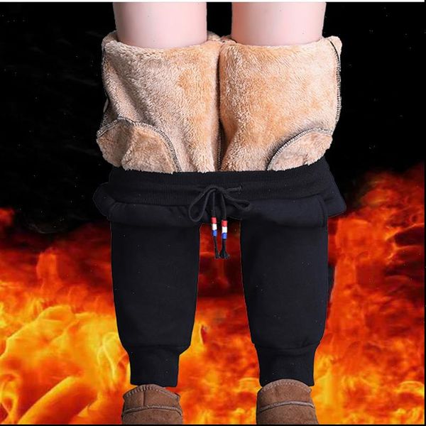 

womens pants 2020 winter thick warm fleece pants elastic waist casual ropa mujer plus size black trousers spodnie damskie, Black;white