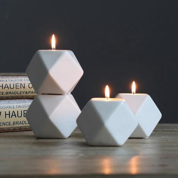 

candle holders 4 colors ceramics holder molds multilateral geometric candlestick home crafts decorations