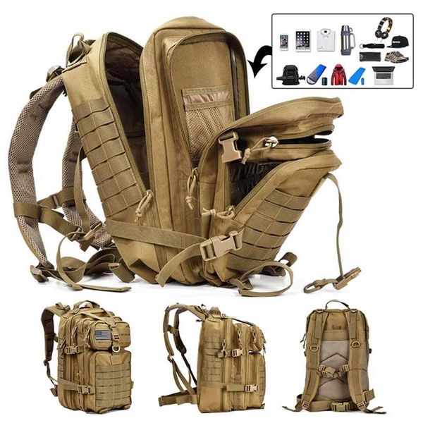 50L вместимость мужчин армия военный тактический большой рюкзак водонепроницаемый открытый спорт на открытом воздухе, походы на отдых.