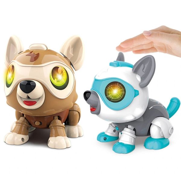 Kreativer elektronischer Roboter Hund Tier Haustiere Puppe DIY Smart Voice Touch Interaktives Spielzeug mit Musik-Sound- und Lichter-Effekt für Kinder Geburtstagsgeschenk