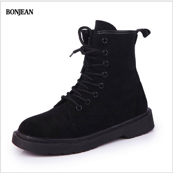 

boots bonjean 2021 matte retro female british style student flat high-lace-up locomotive harajuku, Black