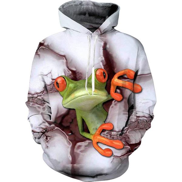 

men's hoodies & sweatshirts autumn winter fashion casual 3d men/women with hat printed frog hooded plus size 5xl, Black