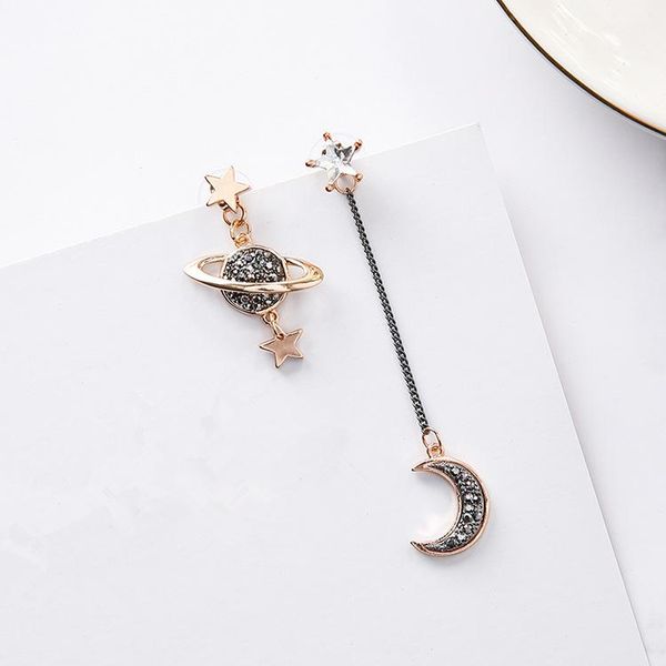 

dangle & chandelier design asymmetric earrings for women trendy bijoux rhinestone moon star planet pendientes christmas gifts, Silver