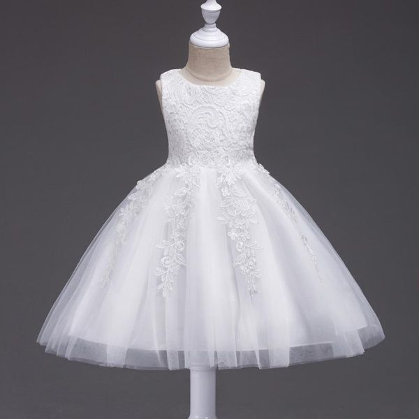 

girl's dresses flower girls illusion sleeveless embroidery bow tulle lace luxury white o-neck knee-length kids party princess gown f223, Red;yellow